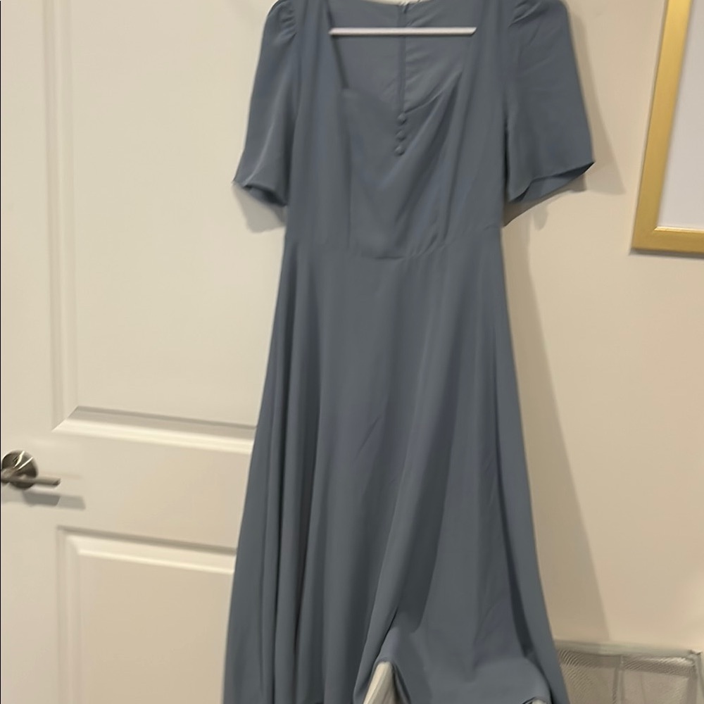 SHEIN Gray blue Puff Sleeve Midi Sundress